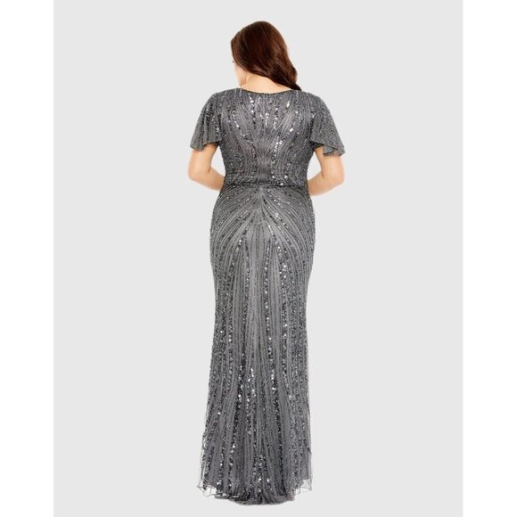 New Mac Duggal Size 18 5945 Flutter Sleeve Embellished A-Line Gown Formal Dress - Picture 3 of 9